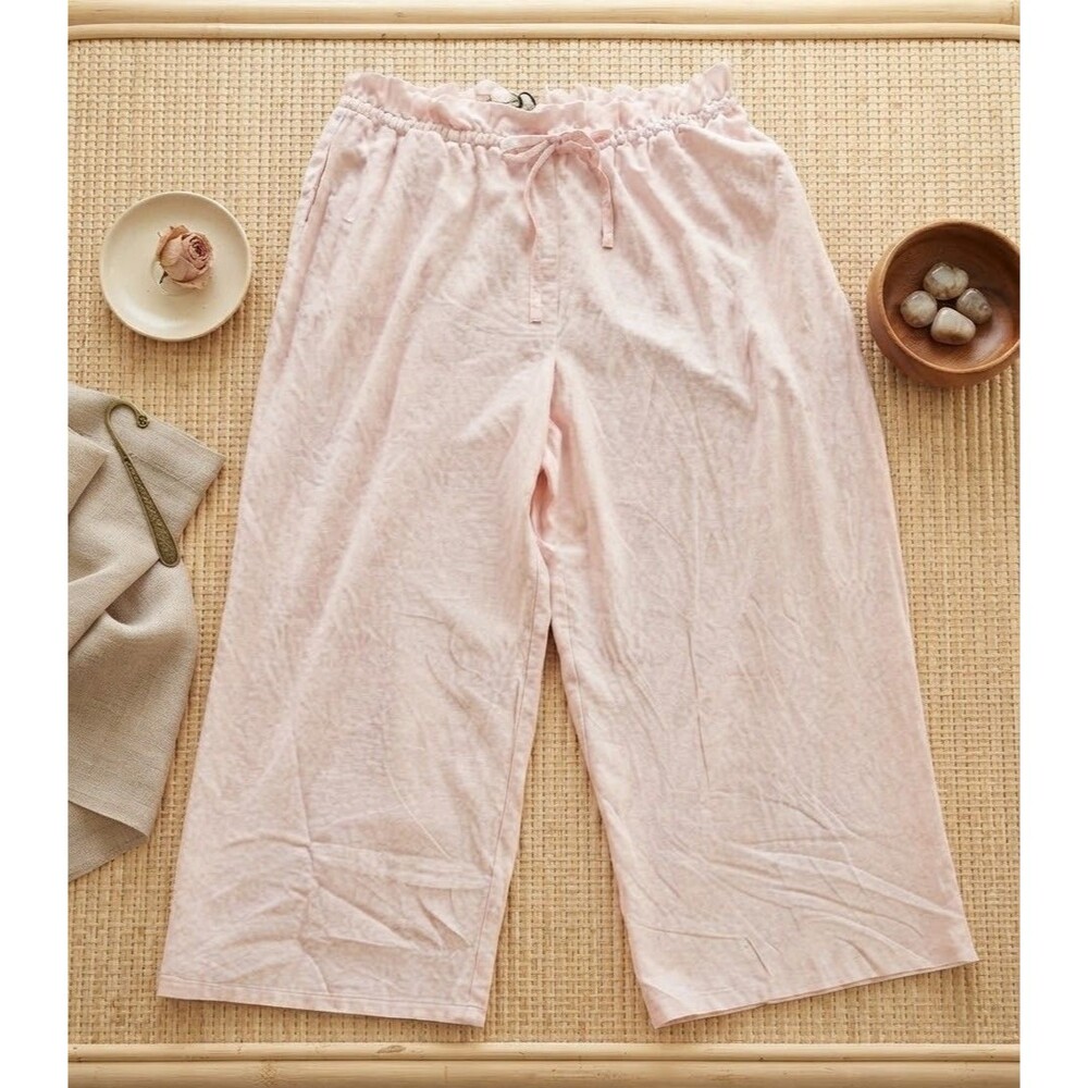 NEW Eloquii Elements Linen Blend Wide Leg Crop Pants Plus Size 16 Pink Paperbag